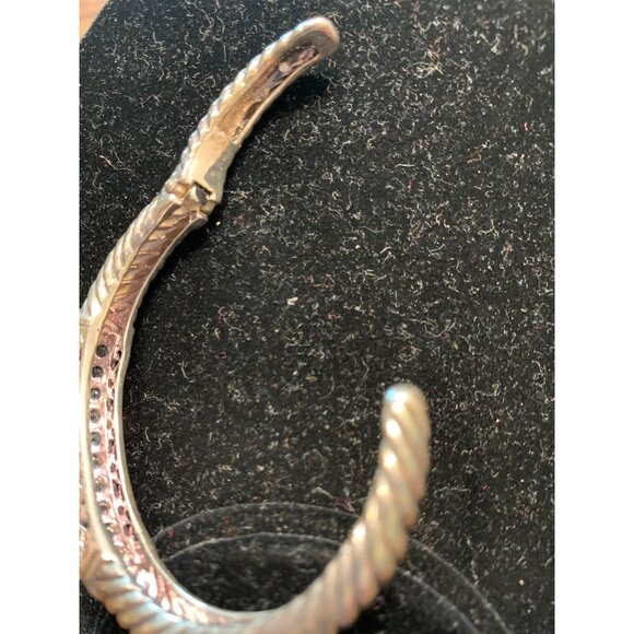 Sterling Silver 925 Cuff Bracelet Blue Rhinestones Twisted Rope Jewelry Women - Picture 4 of 8